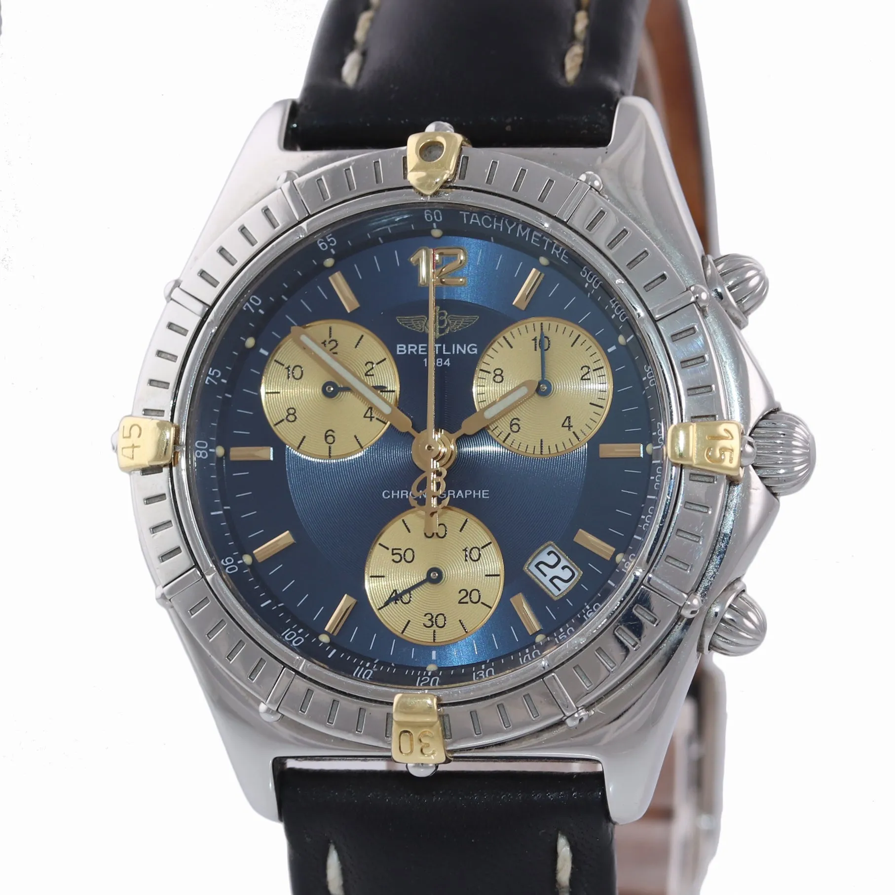 Breitling Chronomat Sirius B53011 Steel 18k Gold Two Tone Quartz Blue Date Watch