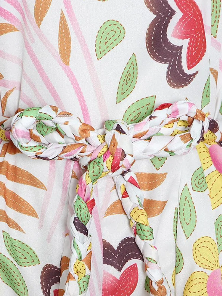 Brenda® | Printed tunic mini dress with round collar and belt