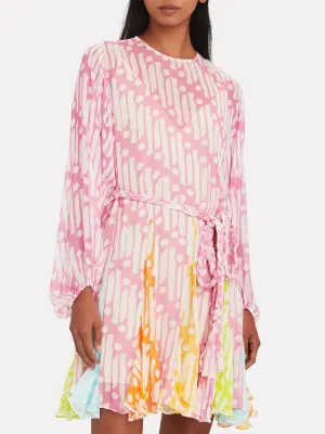 Brenda® | Printed tunic mini dress with round collar and belt