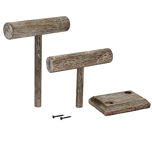 Bright Creations Rustic-Style 2-Tier Jewelry Organizer Stand, Wooden T-Bar Necklace Rack and Bracelet Holder Display for Selling, Bangle, Watch
