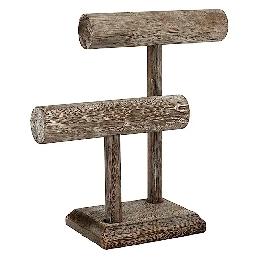 Bright Creations Rustic-Style 2-Tier Jewelry Organizer Stand, Wooden T-Bar Necklace Rack and Bracelet Holder Display for Selling, Bangle, Watch
