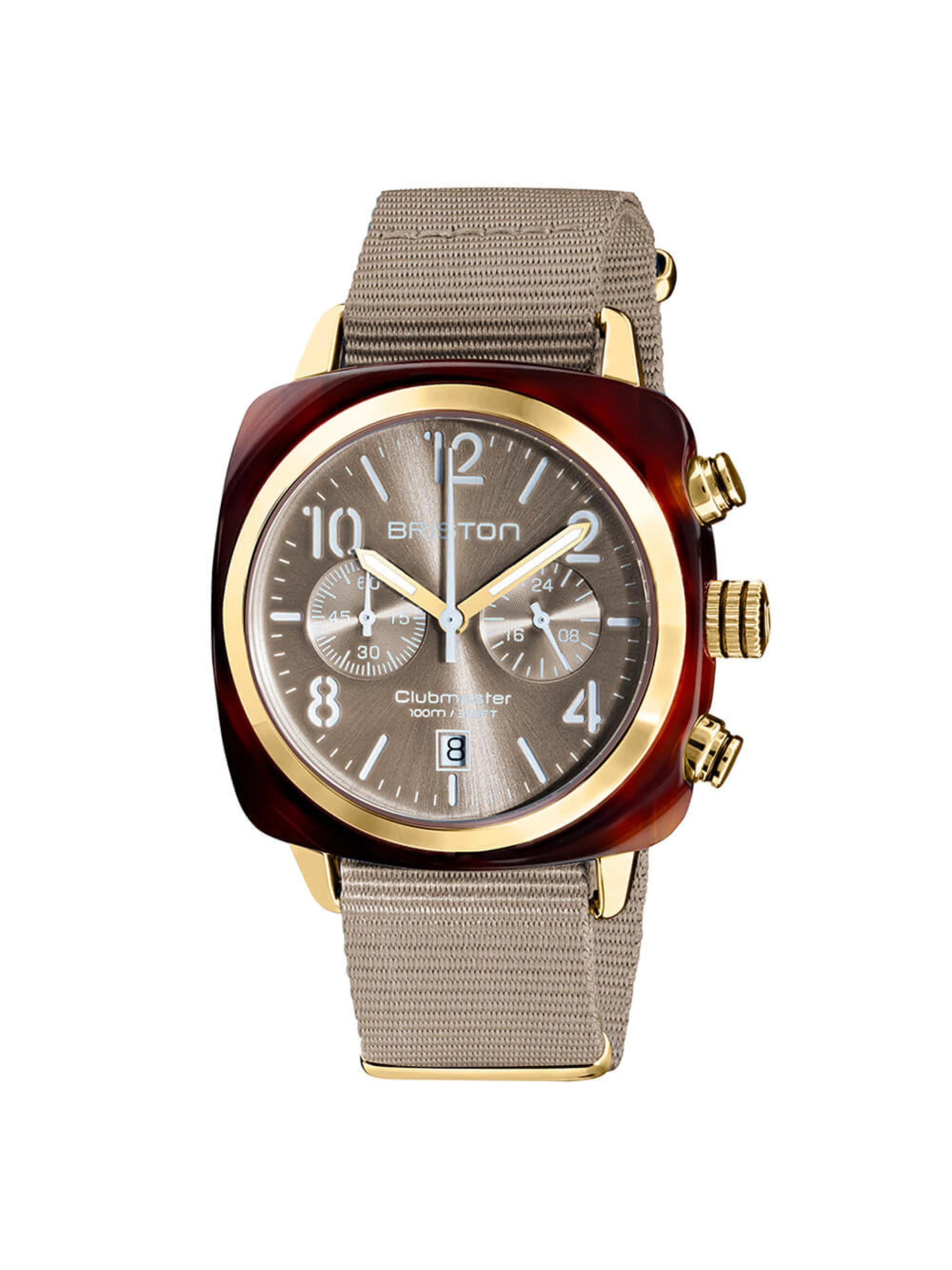 Briston Clubmaster Classic Acetate Chronograph Yellow Gold Grey Taupe Sunray 40mm
