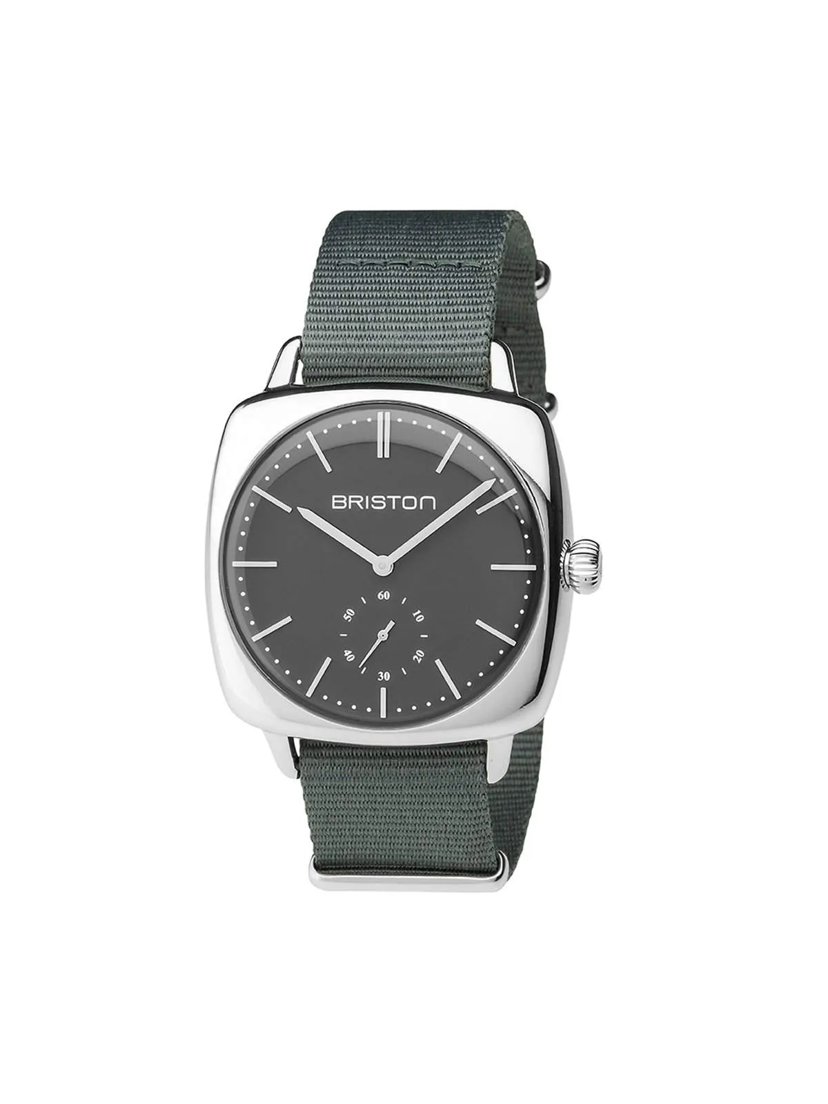 Briston Clubmaster Vintage Steel Small Second Grey Matt Dial Grey Nato Strap 40mm