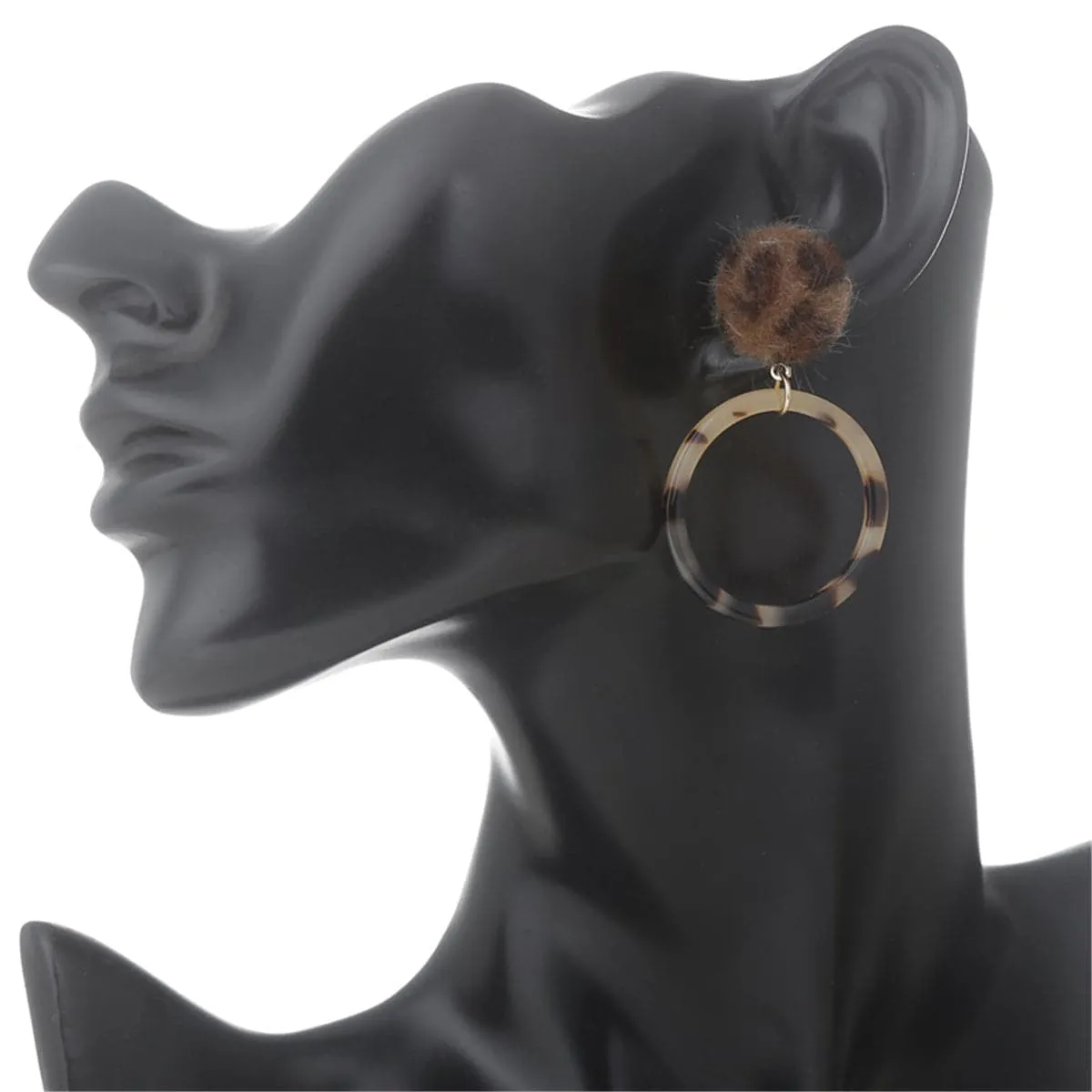 Brown Leopard Pom-Pom Drop Earrings