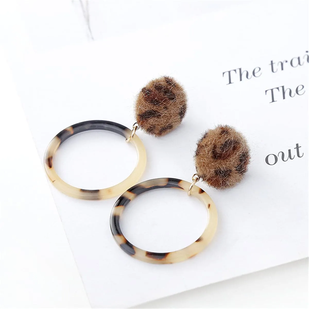 Brown Leopard Pom-Pom Drop Earrings