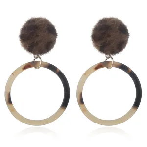 Brown Leopard Pom-Pom Drop Earrings
