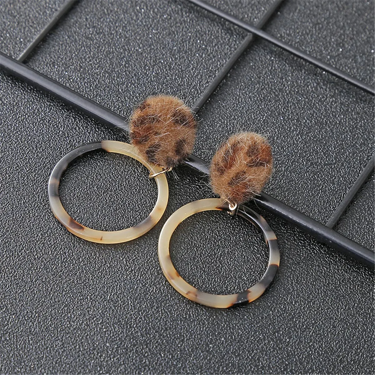 Brown Leopard Pom-Pom Drop Earrings