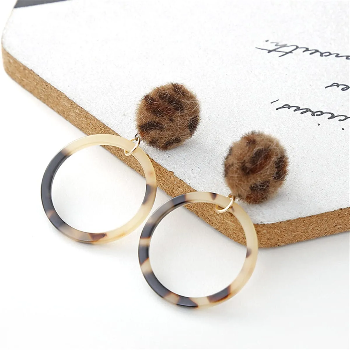 Brown Leopard Pom-Pom Drop Earrings