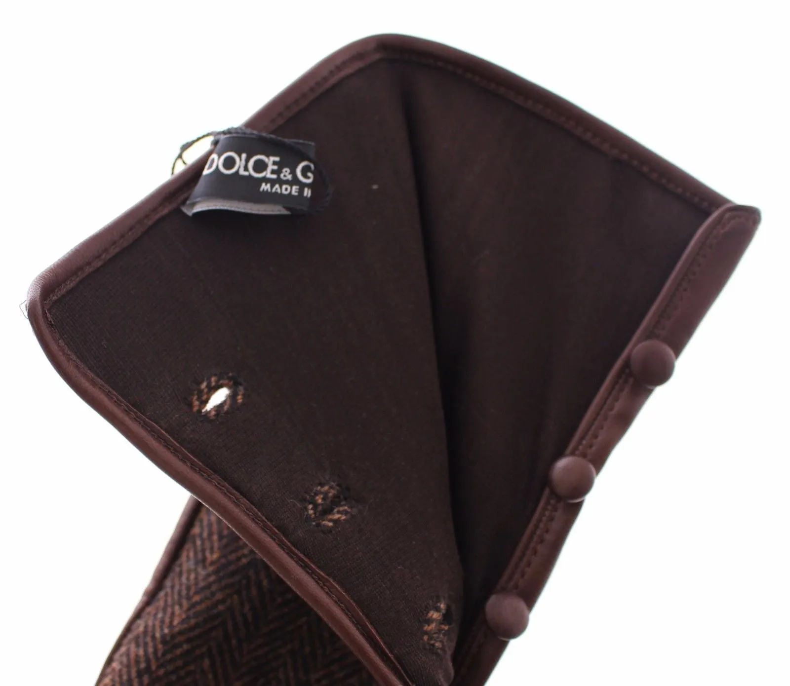 Brown Wool Lambskin Leather Elbow Gloves