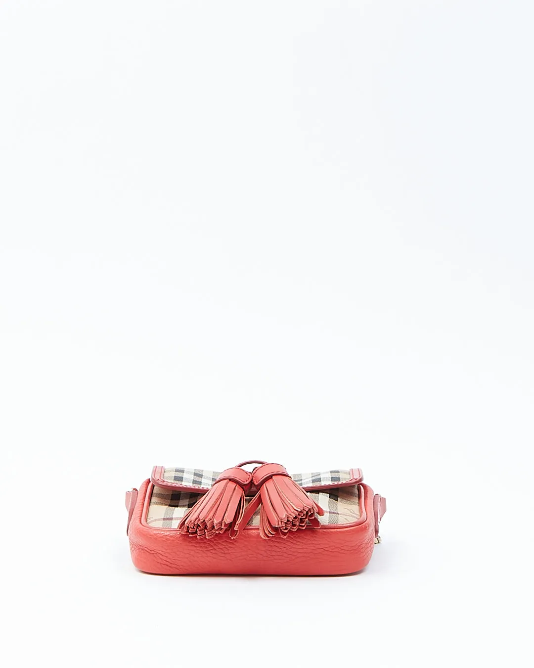 Burberry Red/Coral Leather & Coated Canvas Nova Check Small Crossbody Bag