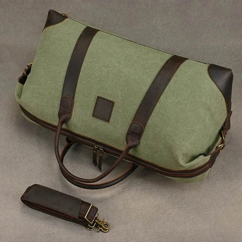 Canvas & Leather Travel Bag for Men Large Shoulder Weekender Bag