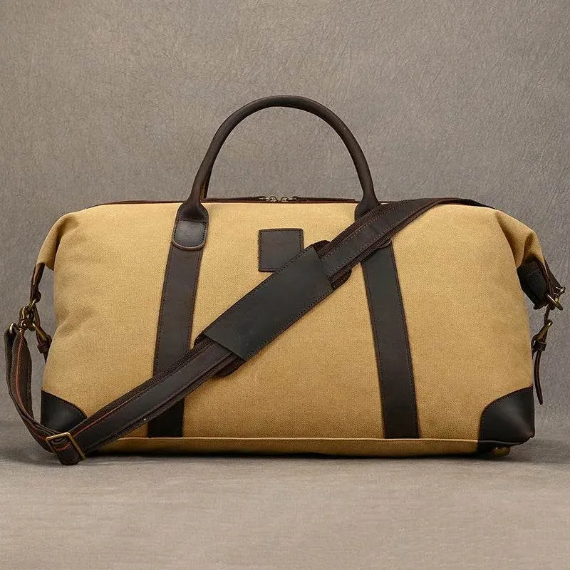 Canvas & Leather Travel Bag for Men Large Shoulder Weekender Bag