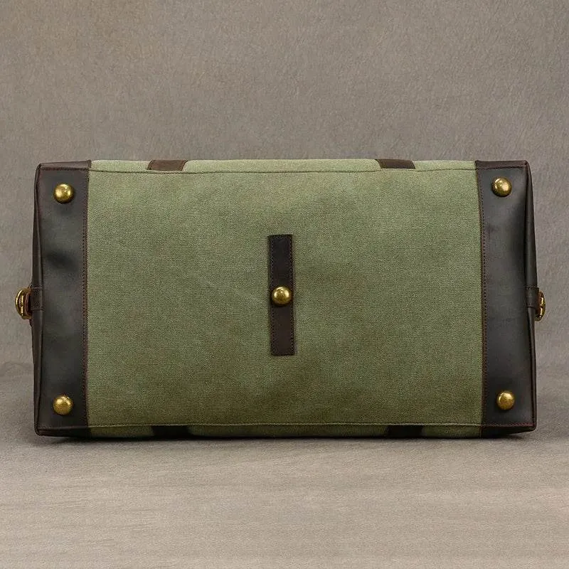 Canvas & Leather Travel Bag for Men Large Shoulder Weekender Bag