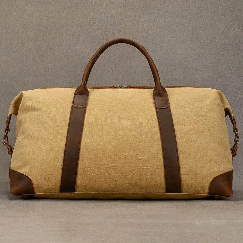 Canvas & Leather Travel Bag for Men Large Shoulder Weekender Bag