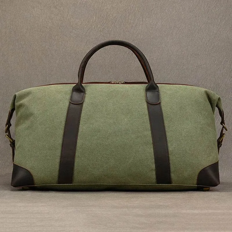 Canvas & Leather Travel Bag for Men Large Shoulder Weekender Bag