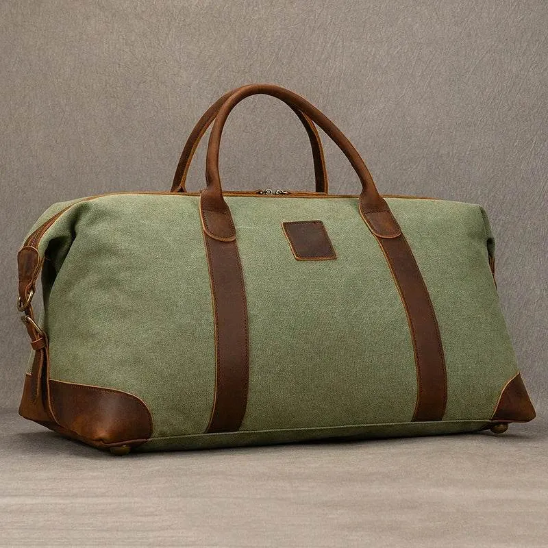 Canvas & Leather Travel Bag for Men Large Shoulder Weekender Bag