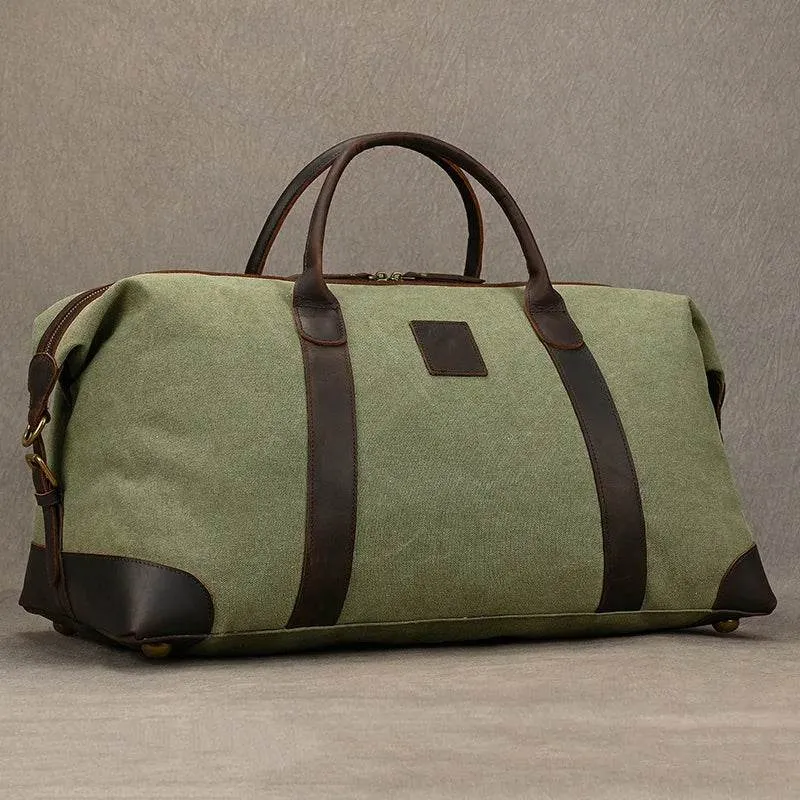 Canvas & Leather Travel Bag for Men Large Shoulder Weekender Bag