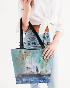 Canvas Zip Tote Bag Woman Walking at the Beach
