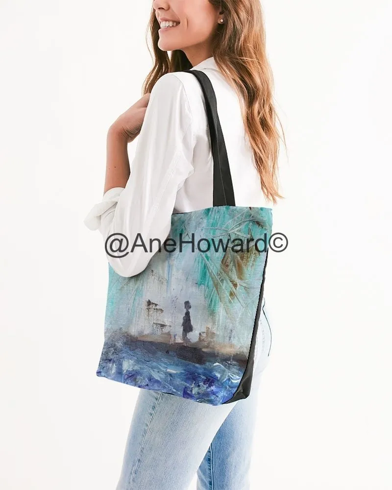 Canvas Zip Tote Bag Woman Walking at the Beach