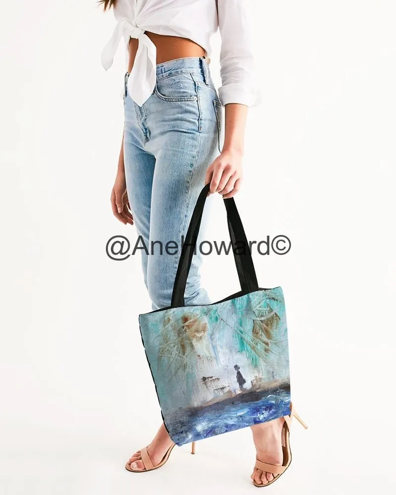 Canvas Zip Tote Bag Woman Walking at the Beach