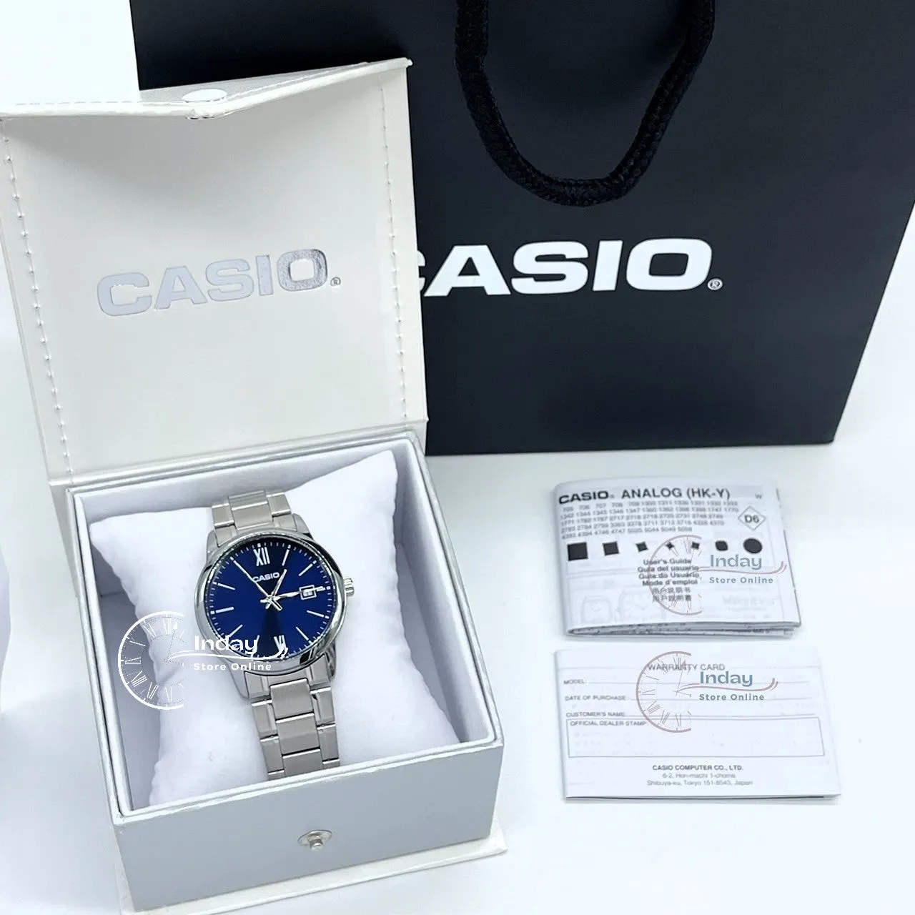 Casio Standard Men's Watch MTP-V002D-2B3 Analog Stainless Steel Band Triple-fold Clasp Mineral Glass