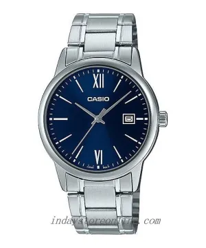 Casio Standard Men's Watch MTP-V002D-2B3 Analog Stainless Steel Band Triple-fold Clasp Mineral Glass
