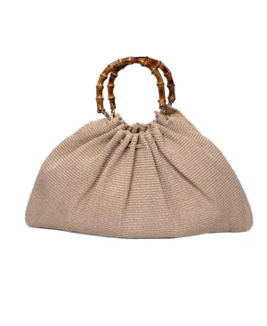 Caterina Raffia Bag Bamboo Handles Light grey- Large