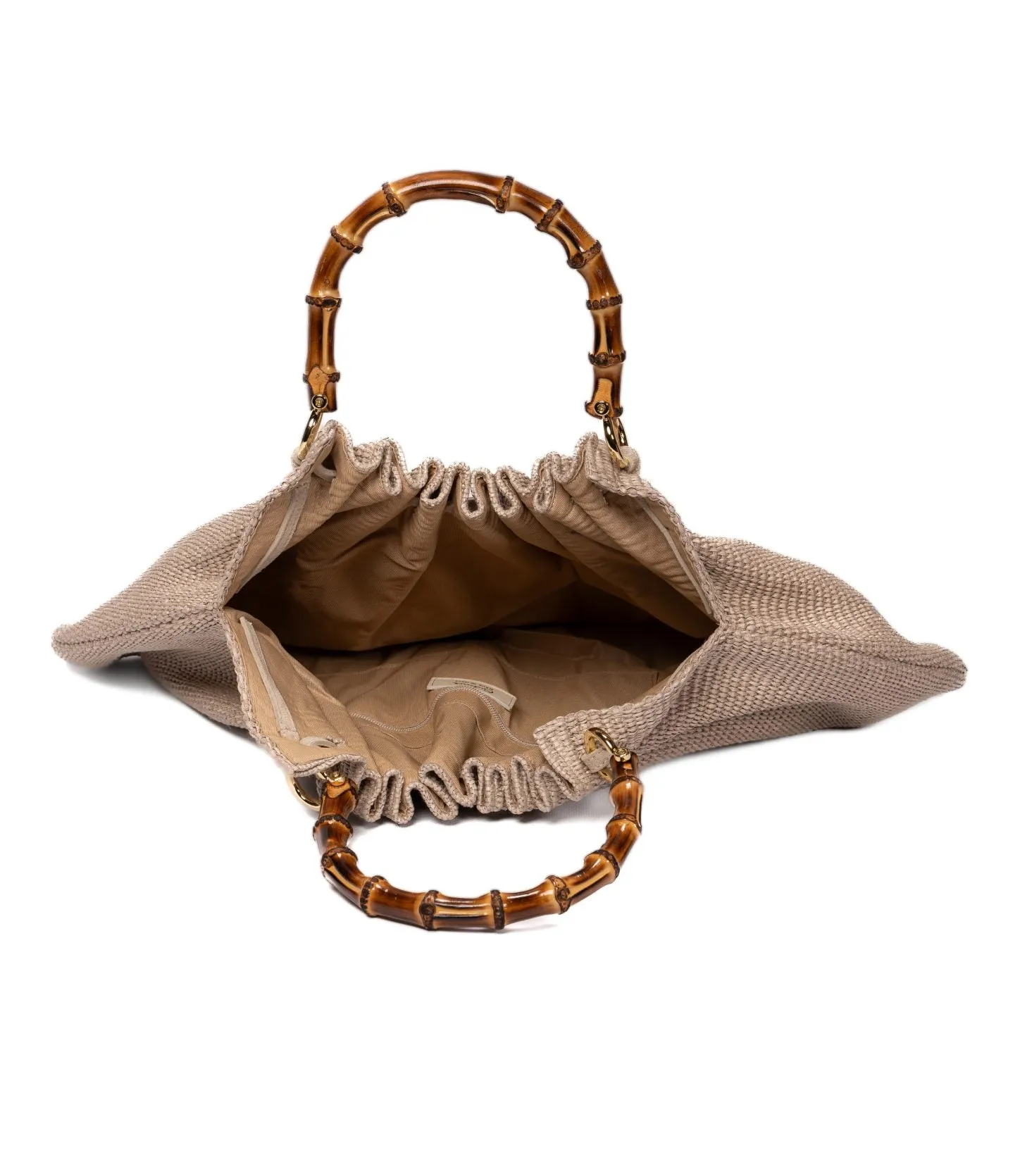 Caterina Raffia Bag Bamboo Handles Light grey- Large