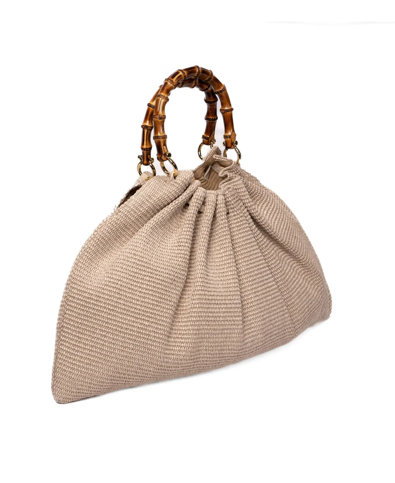 Caterina Raffia Bag Bamboo Handles Light grey- Large