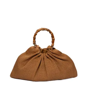 Caterina Raffia Bag Bamboo Handles Tobacco brown- Large