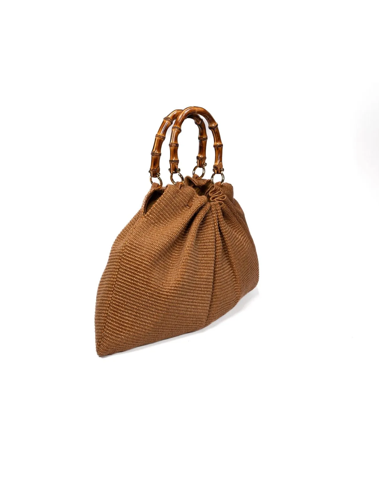 Caterina Raffia Bag Bamboo Handles Tobacco brown- Large