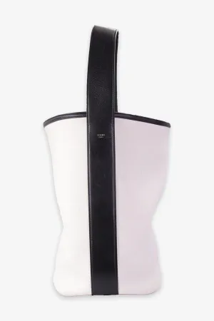 Celine Beige Canvas Shoulder Bag with Black Leather Strap