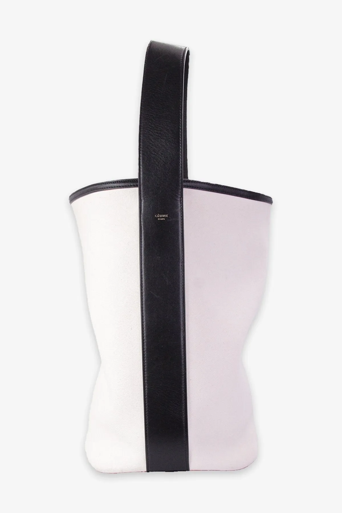 Celine Beige Canvas Shoulder Bag with Black Leather Strap