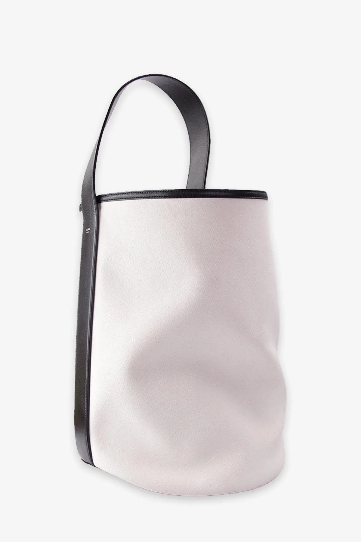 Celine Beige Canvas Shoulder Bag with Black Leather Strap