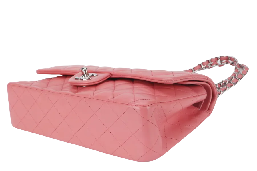 CHANEL FLAP MEDIUM (1632xxxx) PINK LAMBSKIN LEATHER SILVER HARDWARE WITH CARD, DUST COVER AND BOX