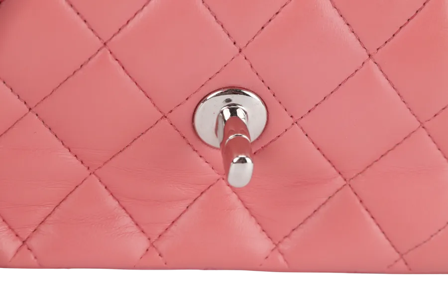 CHANEL FLAP MEDIUM (1632xxxx) PINK LAMBSKIN LEATHER SILVER HARDWARE WITH CARD, DUST COVER AND BOX