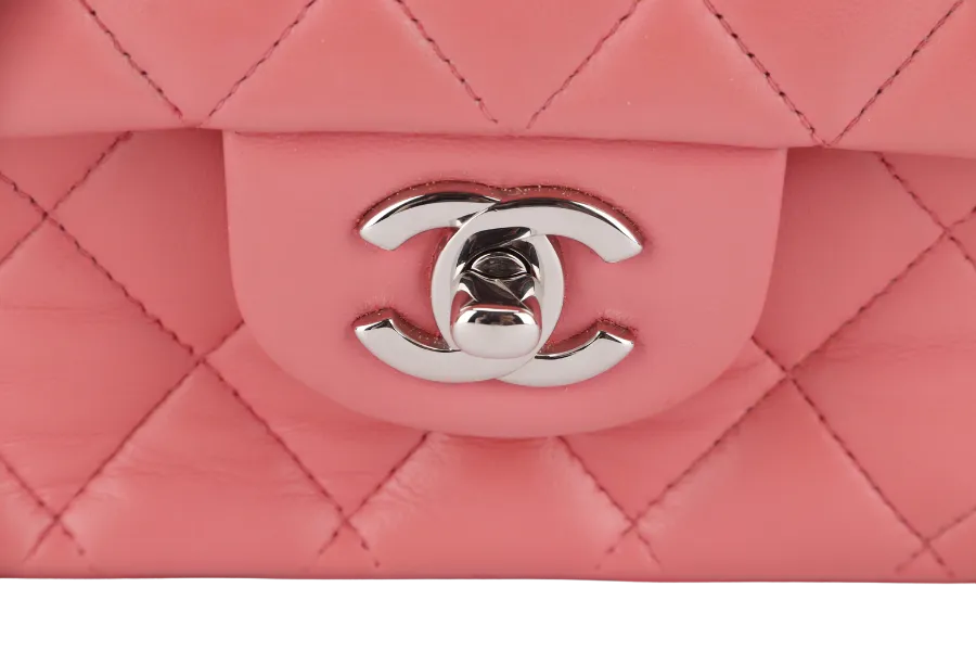 CHANEL FLAP MEDIUM (1632xxxx) PINK LAMBSKIN LEATHER SILVER HARDWARE WITH CARD, DUST COVER AND BOX