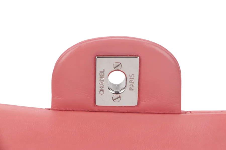 CHANEL FLAP MEDIUM (1632xxxx) PINK LAMBSKIN LEATHER SILVER HARDWARE WITH CARD, DUST COVER AND BOX