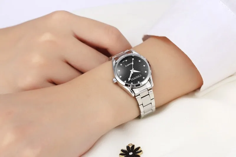 CHENXI Ladies Quartz Wristwatch Round Pink Rhinestone Dial Brand Female Waterproof Stainless Steel Watch Women Dress watches