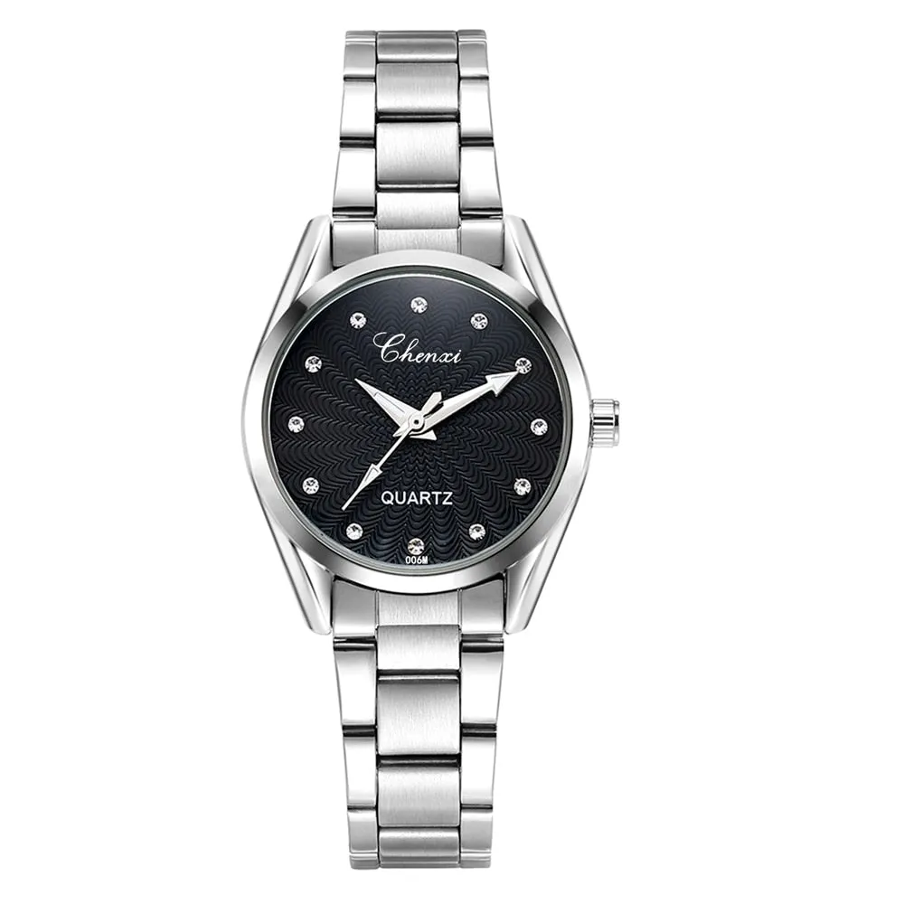 CHENXI Ladies Quartz Wristwatch Round Pink Rhinestone Dial Brand Female Waterproof Stainless Steel Watch Women Dress watches