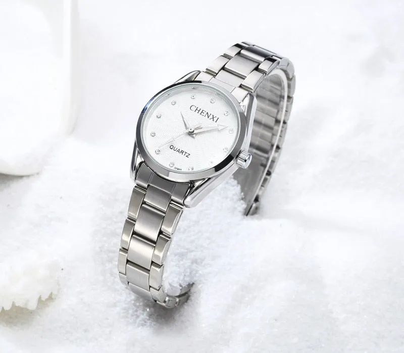 CHENXI Ladies Quartz Wristwatch Round Pink Rhinestone Dial Brand Female Waterproof Stainless Steel Watch Women Dress watches