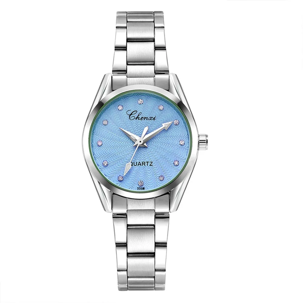 CHENXI Ladies Quartz Wristwatch Round Pink Rhinestone Dial Brand Female Waterproof Stainless Steel Watch Women Dress watches
