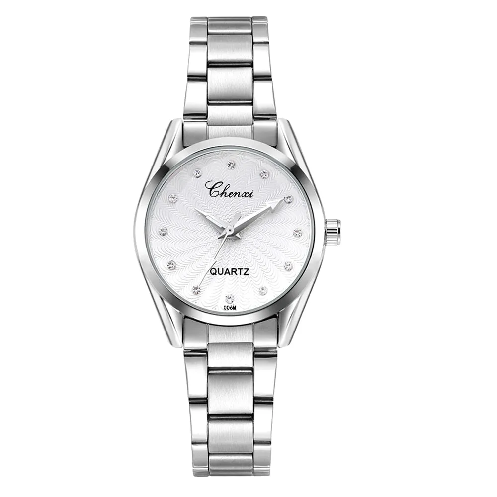 CHENXI Ladies Quartz Wristwatch Round Pink Rhinestone Dial Brand Female Waterproof Stainless Steel Watch Women Dress watches