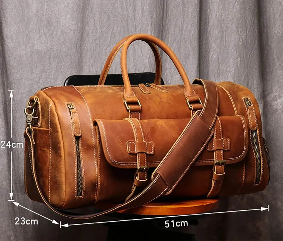 Crazy Horse Leather Duffle – Large Capacity Travel Weekender