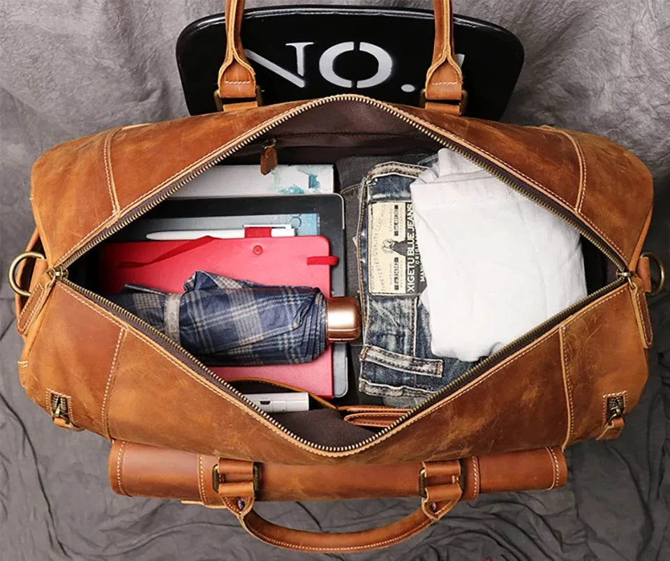 Crazy Horse Leather Duffle – Large Capacity Travel Weekender