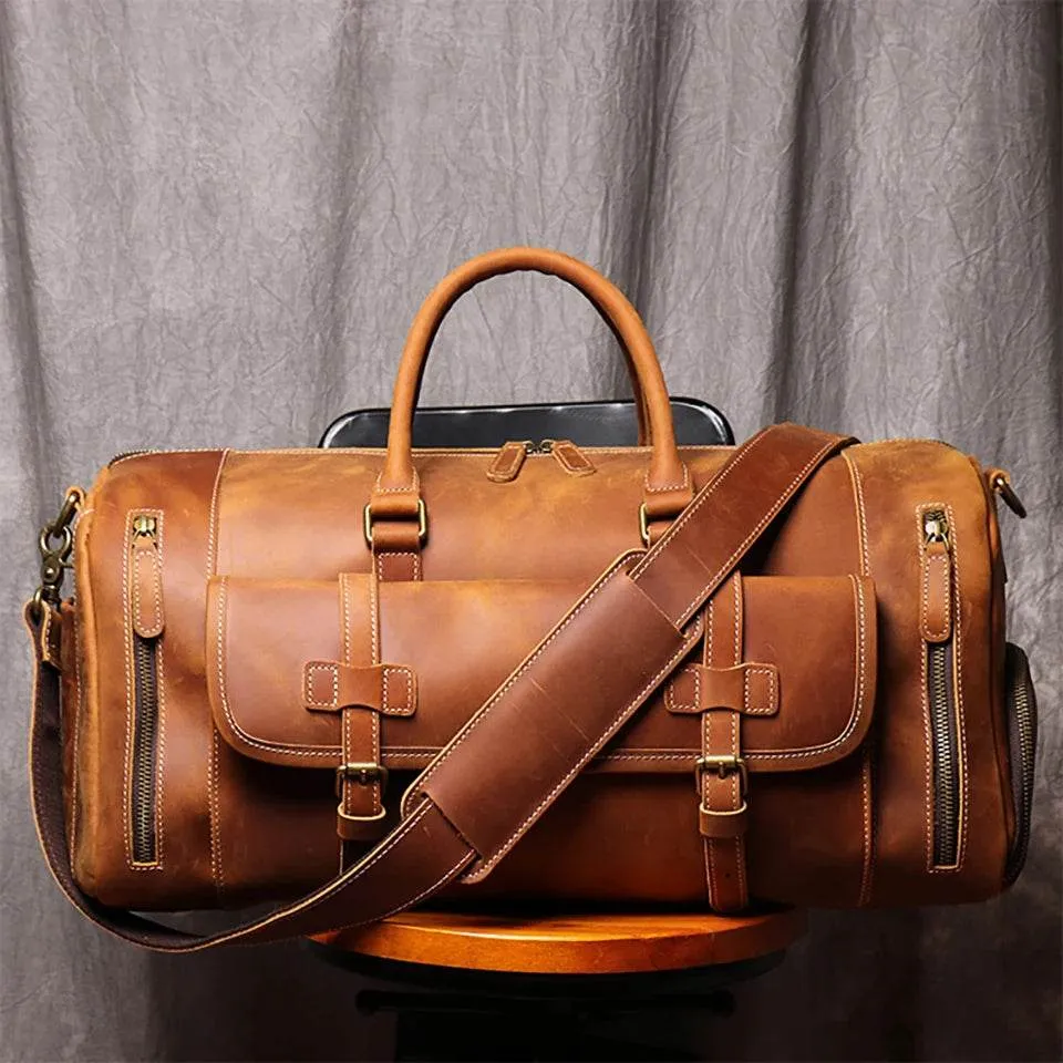 Crazy Horse Leather Duffle – Large Capacity Travel Weekender