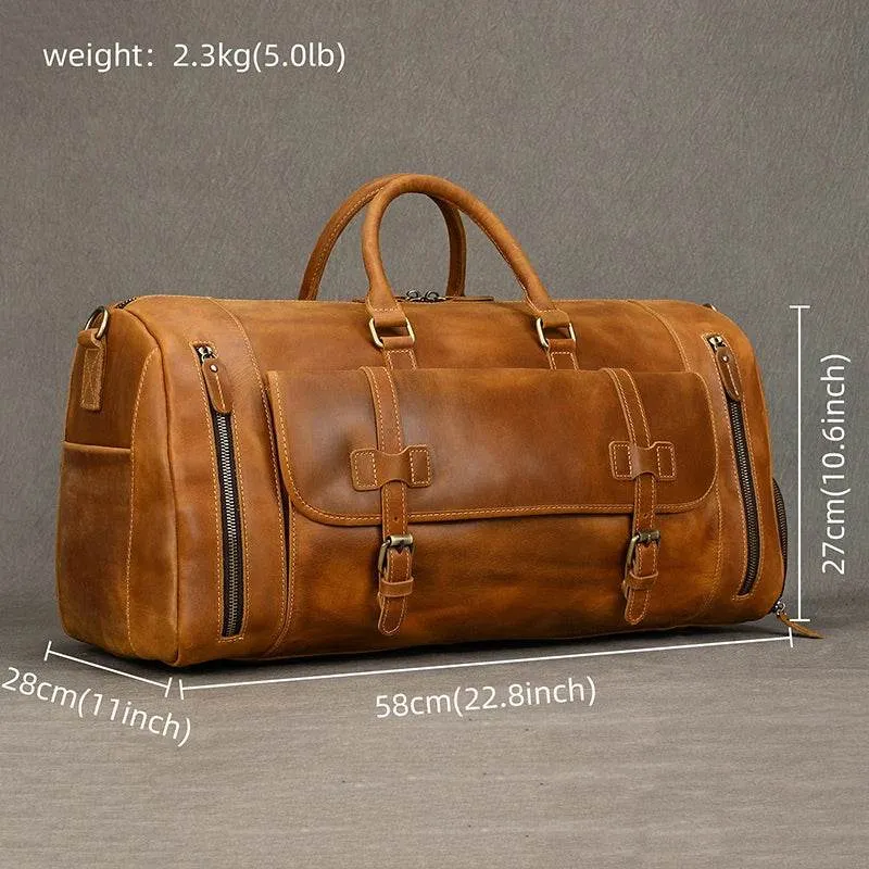 Crazy Horse Leather Duffle – Large Capacity Travel Weekender