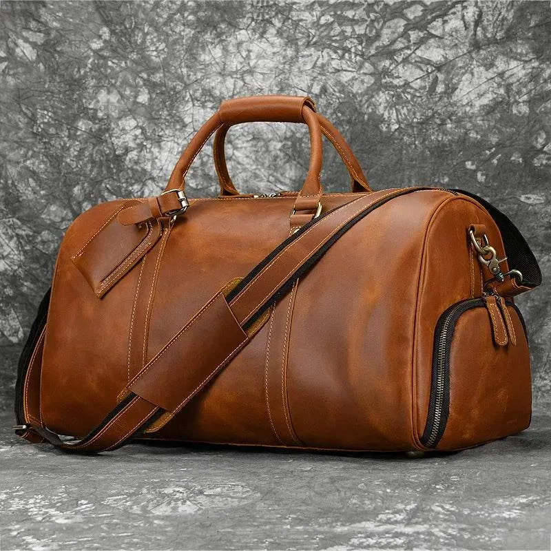 Crazy Horse Leather Duffle – Large Capacity Travel Weekender