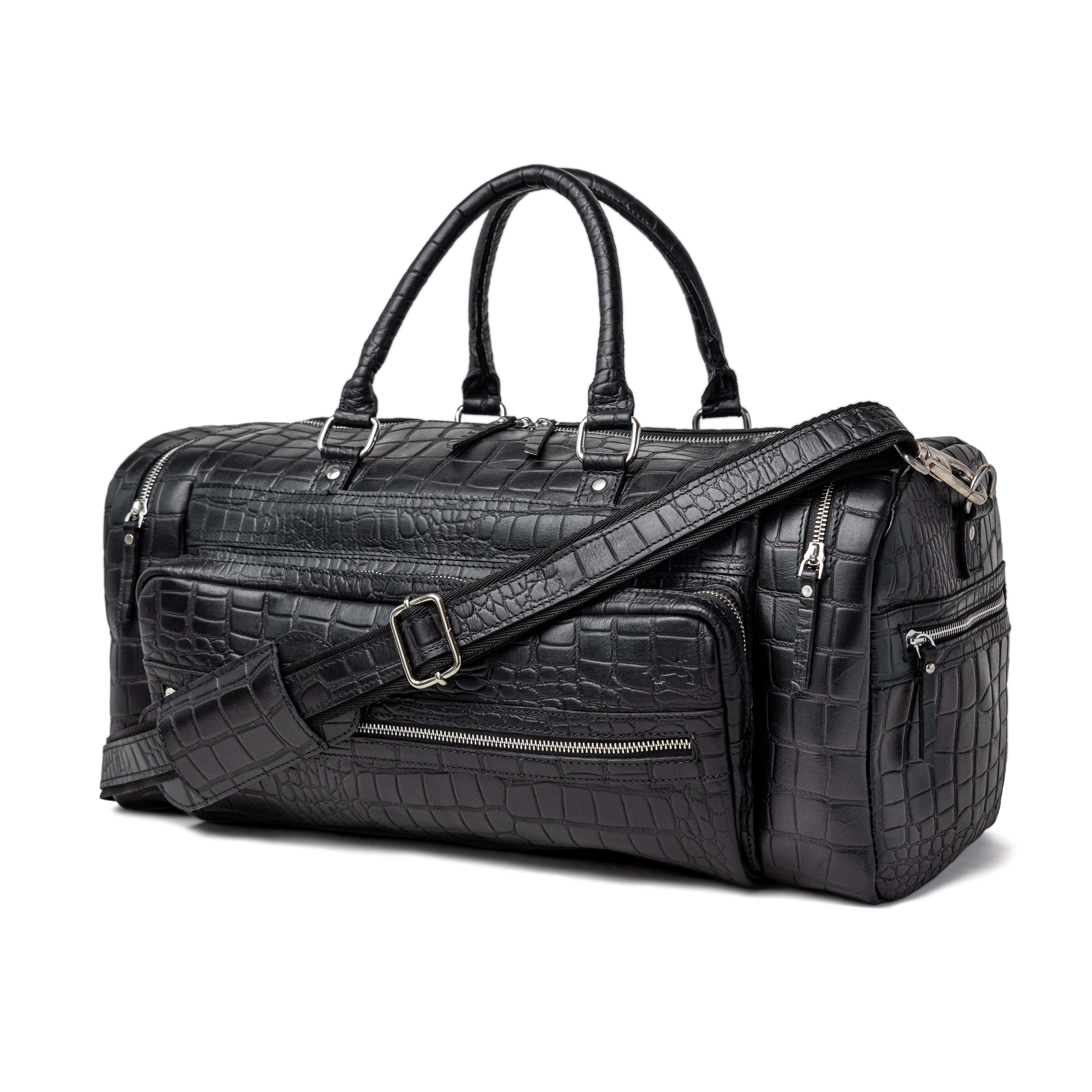 Damien Black Leather Duffel Bag for Men