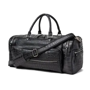 Damien Black Leather Duffel Bag for Men